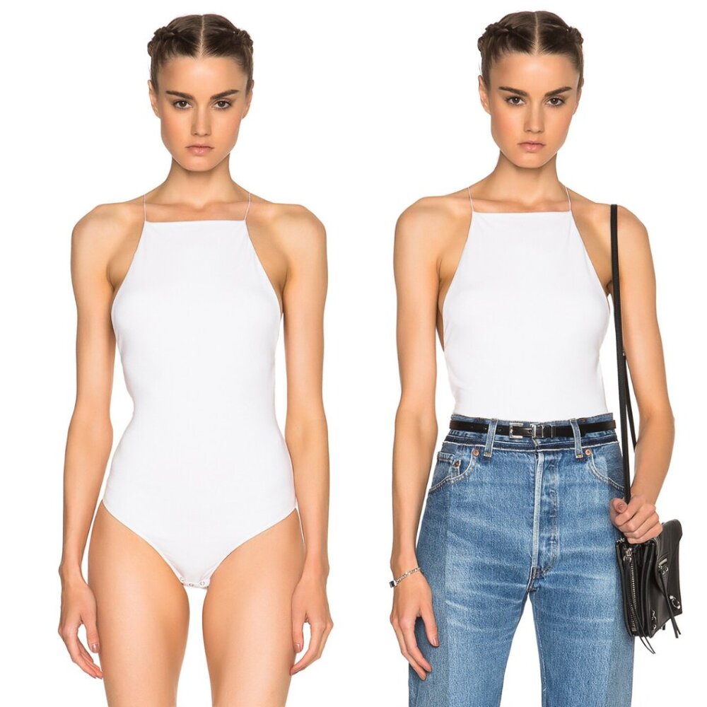 T By Alexander Wang Bodysuit Strappy Criss Cross Back In Nude Sz Small